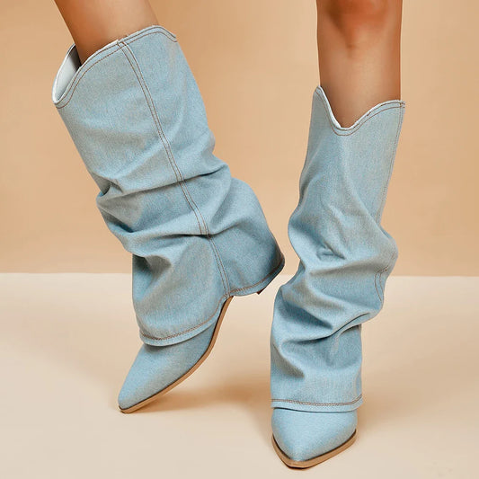 DENIM SLOUCH BOOTS