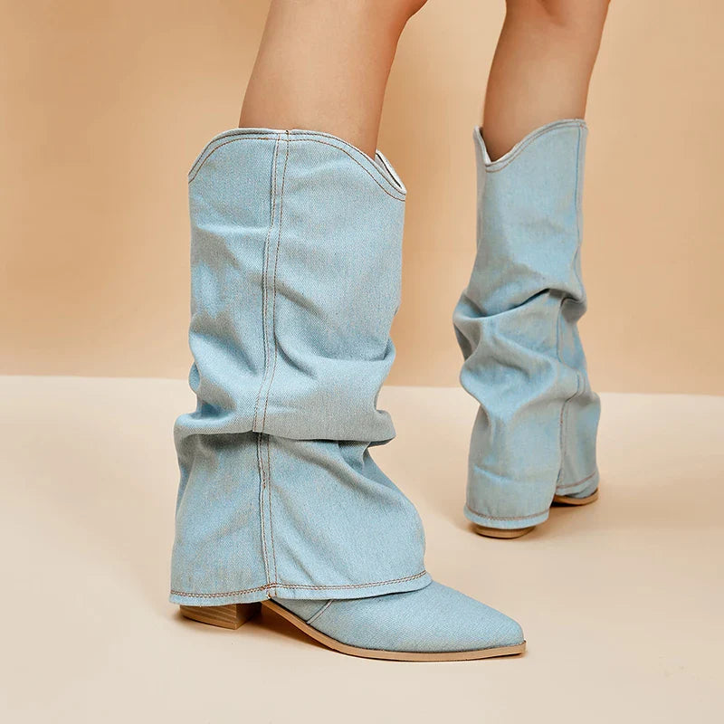 DENIM SLOUCH BOOTS