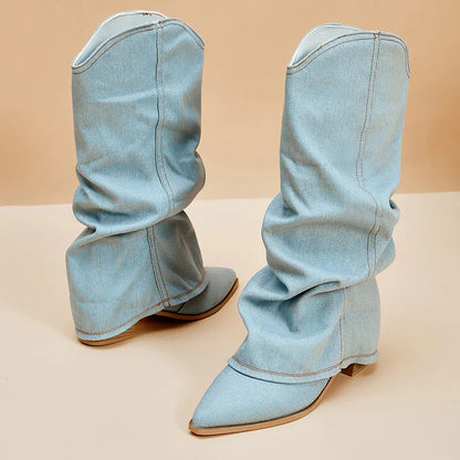 DENIM SLOUCH BOOTS